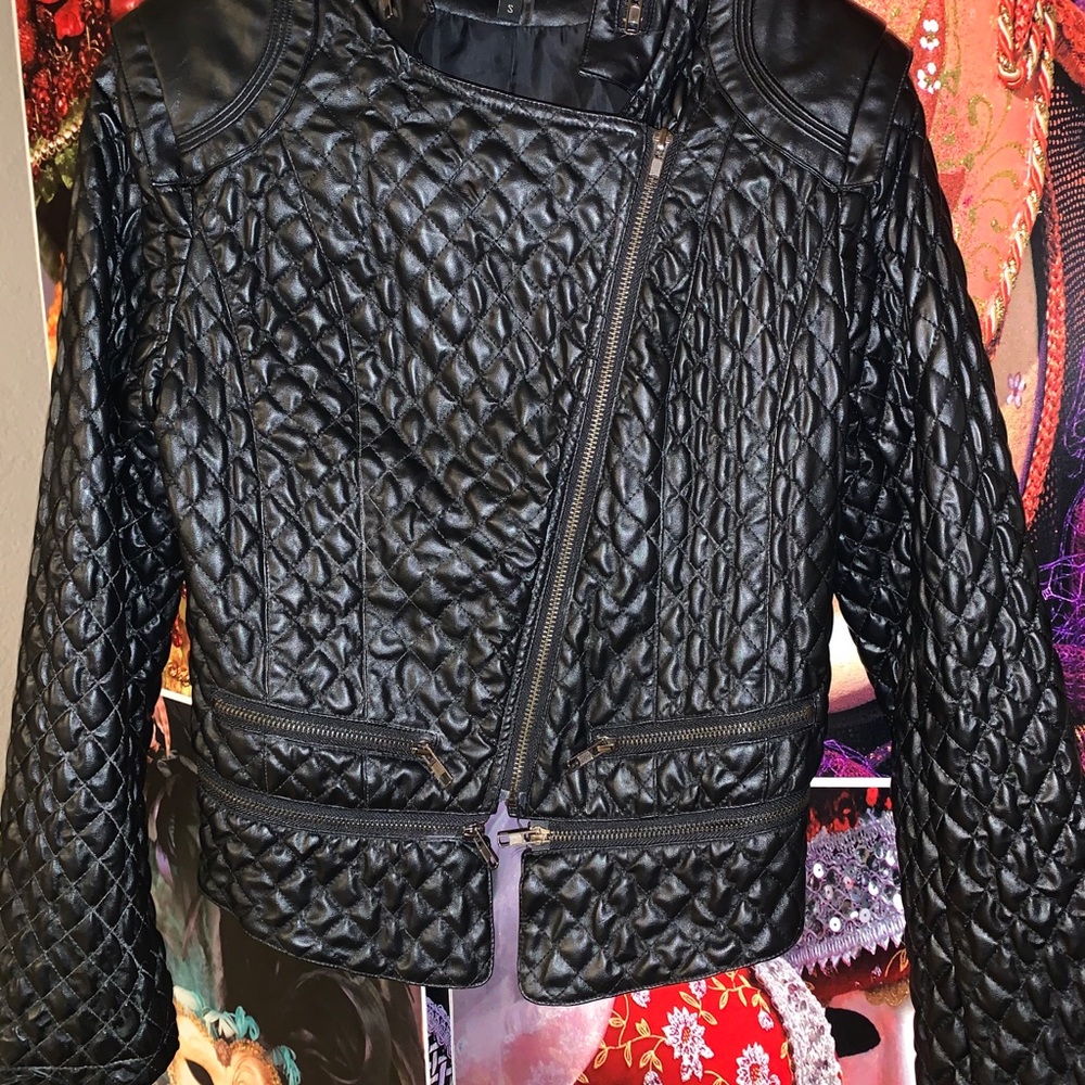 Black PU Chic Zipper Detail Jacket sz S